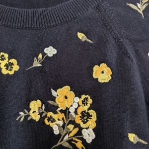 Floral embroidered navy sweater